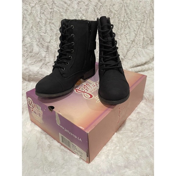 Jellypop Shoes Jellypop Dita Combat Boot In Smooth Black Womens